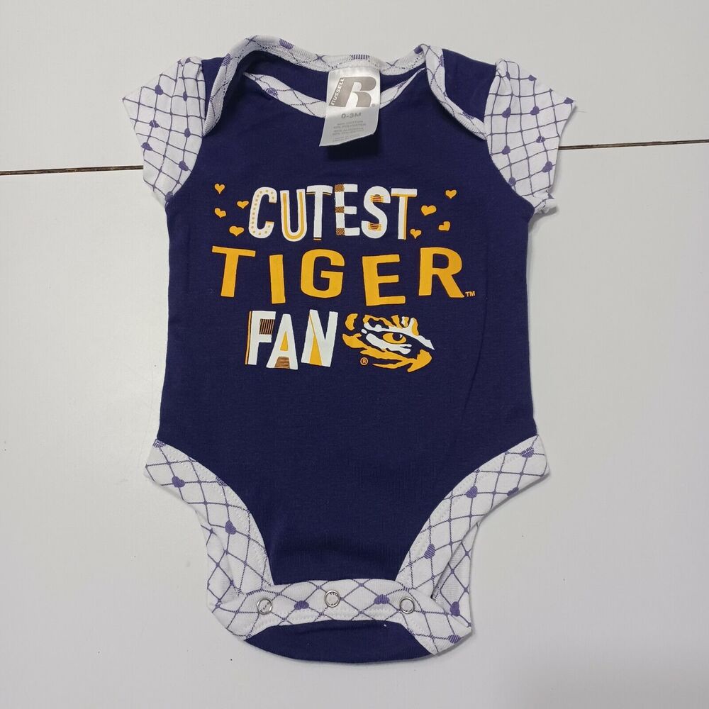 Cutest Tiger Fan Louisiana State Un Girls 0-3 Month Bodysuit Purple Yellow White